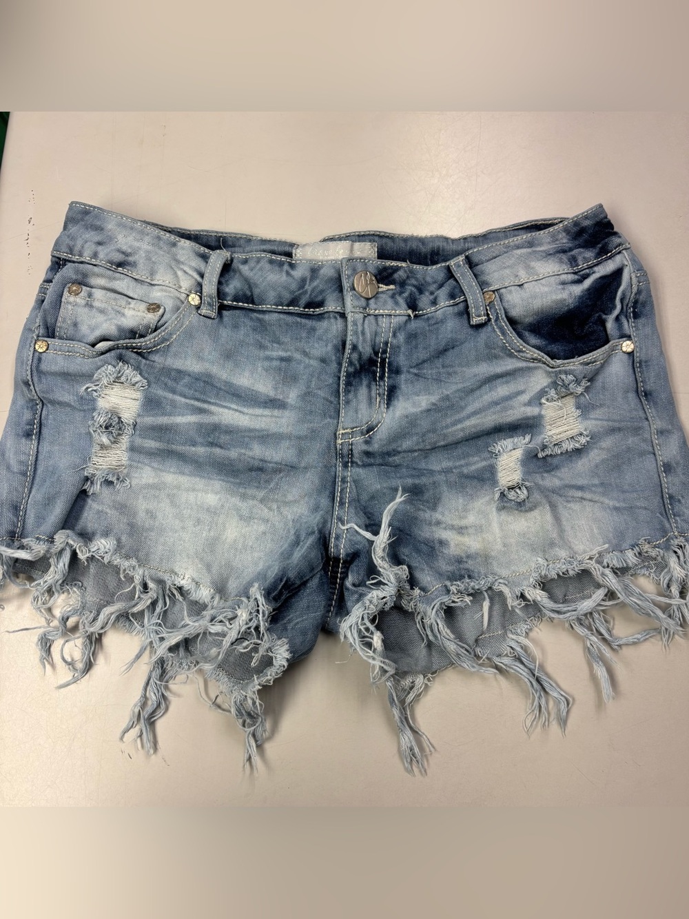 Crave Fame by Almost Famous Distressed Daisy Duke Denim Shorts size 11 juniors